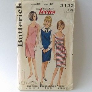Vintage Butterick Sewing Pattern 3132 60s Teen Shift Dress Jumper Sz 10 Bust 30